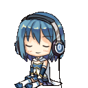 animation of sayaka miki listening to music with headphones on